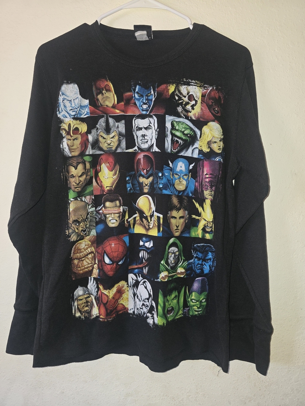 Marvel Black Crewneck Sweater with Multicolor Character Grid